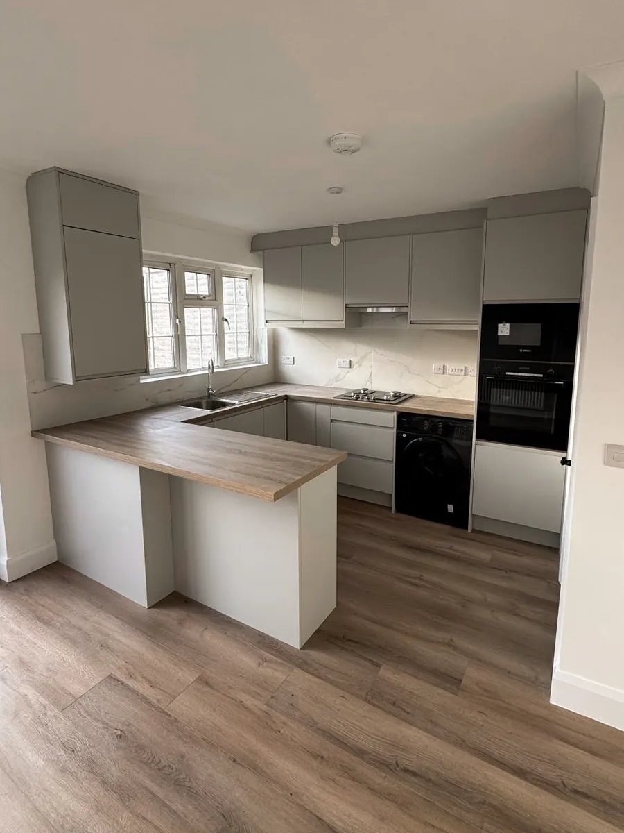 Kitchen after renovation — Tallaght. Beautiful grey modern kitchen.